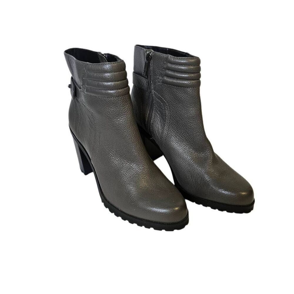H by Halston Cara gray leather heeled ankle boots. Size 9.5 NWOT.